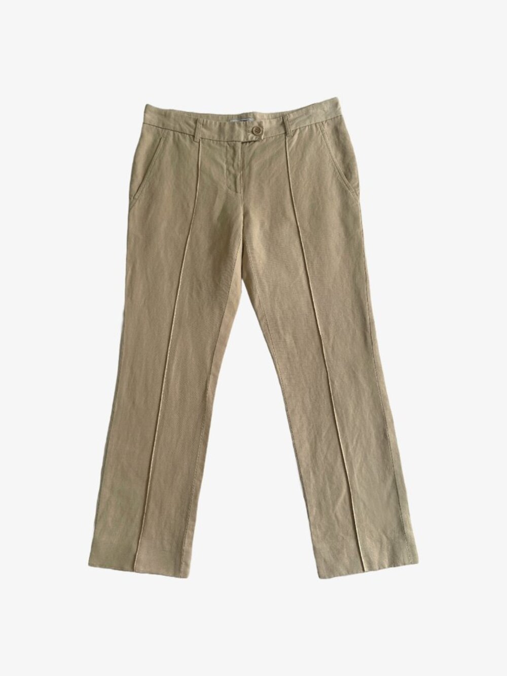 Beige Piping Detailed Linen Blend Capri Pants by Moschino Cheap & Chic
